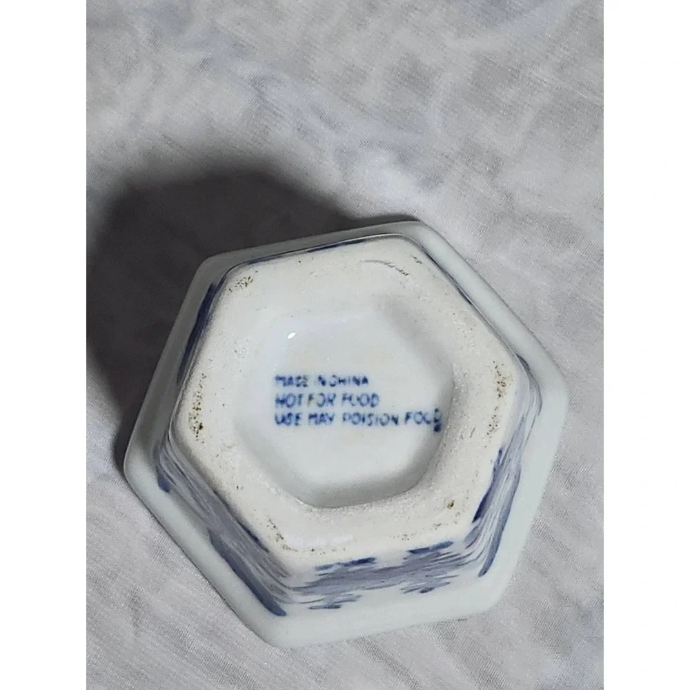 Blue and White Ceramic Hexagonal Planter Floral Chinoiserie Mini Succulent Pot